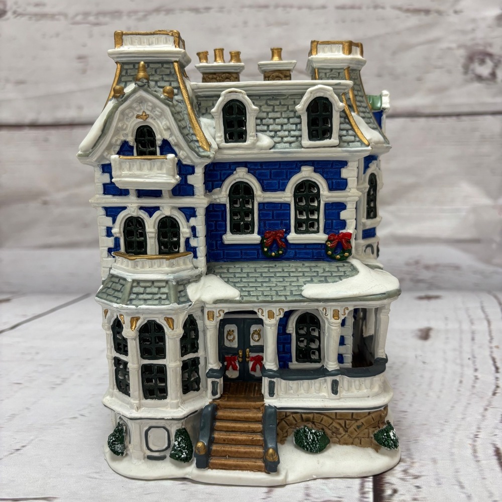Lemax 2002 Caddington Village Blue Victorian House Porcelain Christmas Building